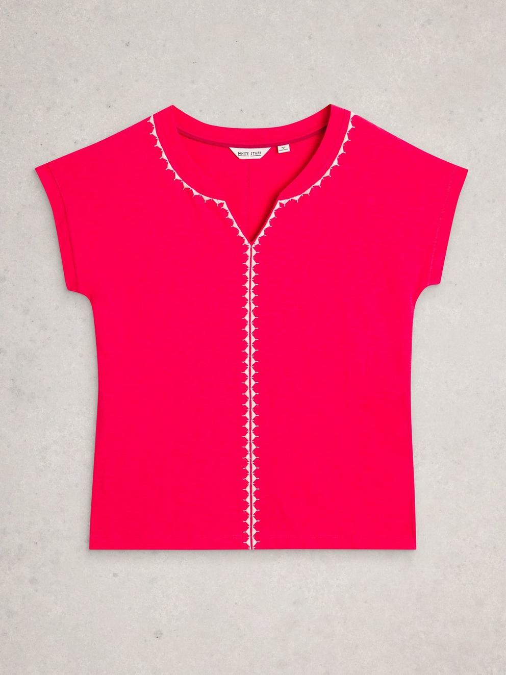 NELLY PLAIN EMBROIDERED TEE in BRT PINK - FLAT FRONT