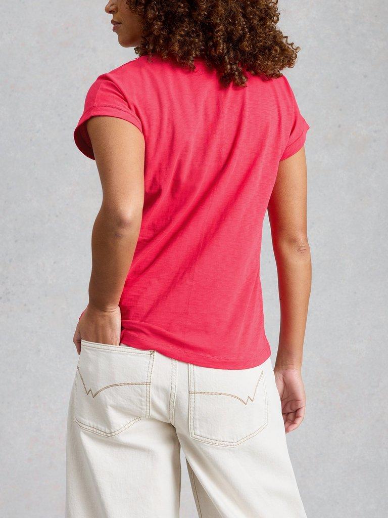 NELLY PLAIN EMBROIDERED TEE in BRT PINK - MODEL BACK