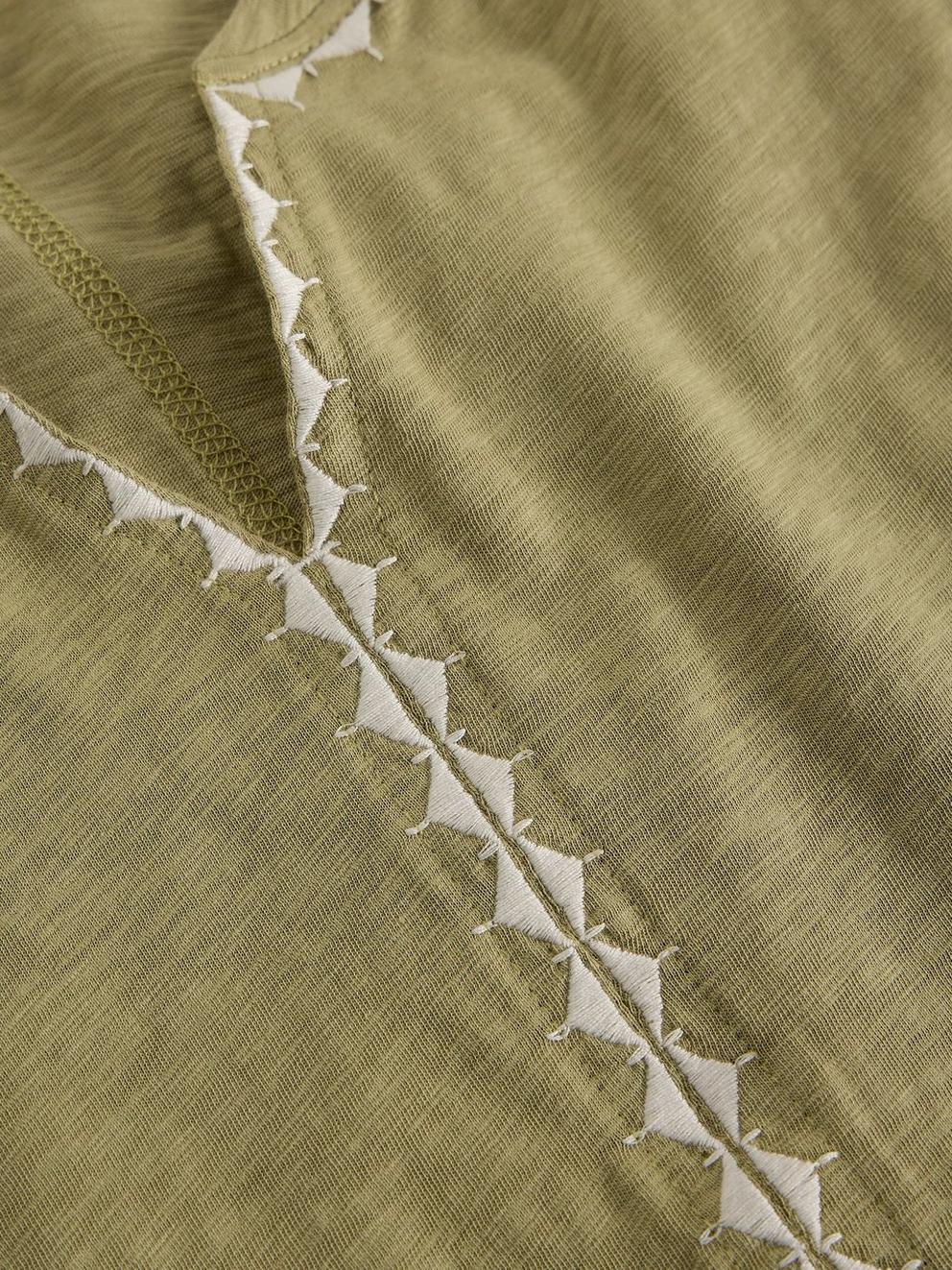 NELLY PLAIN EMBROIDERED TEE in GREEN MLT - FLAT DETAIL