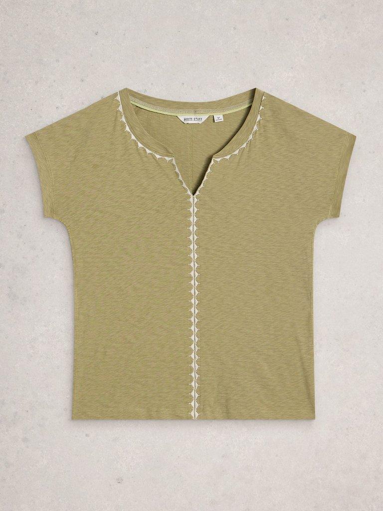 NELLY PLAIN EMBROIDERED TEE in GREEN MLT - FLAT FRONT
