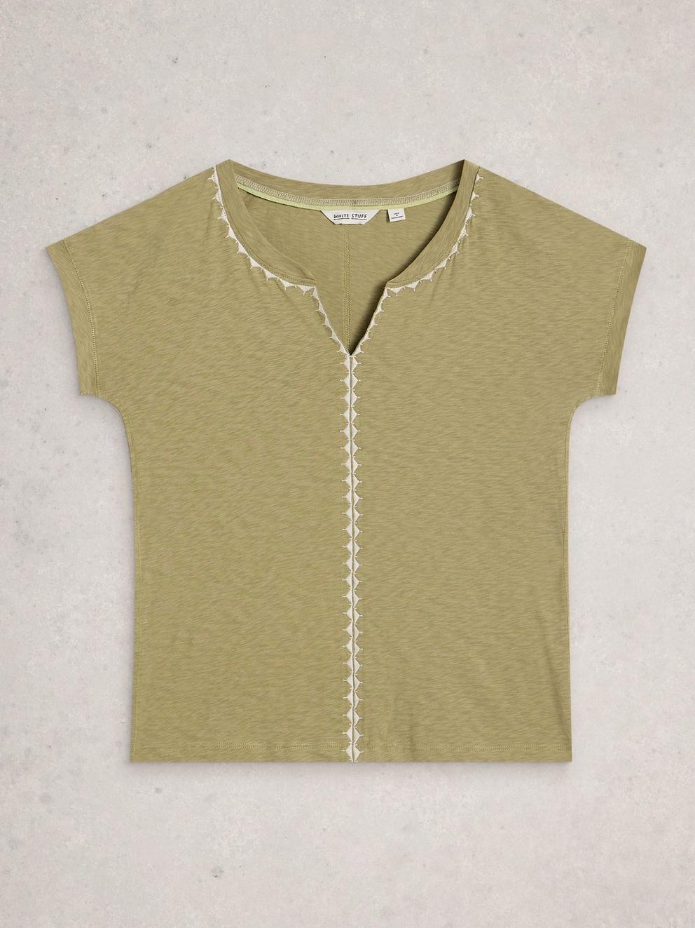 NELLY PLAIN EMBROIDERED TEE in GREEN MLT - FLAT FRONT