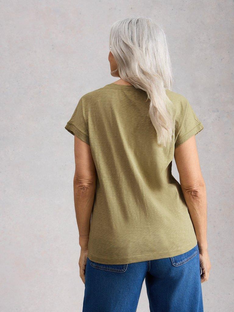 NELLY PLAIN EMBROIDERED TEE in GREEN MLT - MODEL BACK