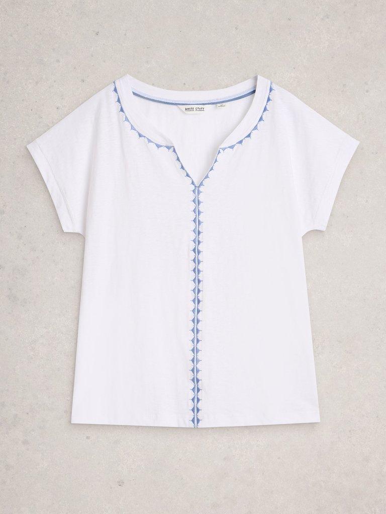 NELLY PLAIN EMBROIDERED TEE in WHITE MLT - FLAT FRONT