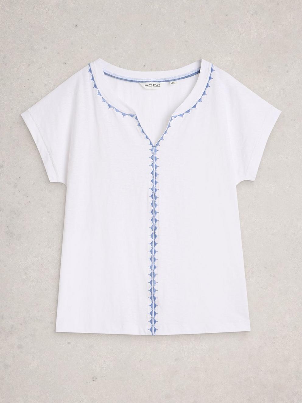 NELLY PLAIN EMBROIDERED TEE in WHITE MLT - FLAT FRONT