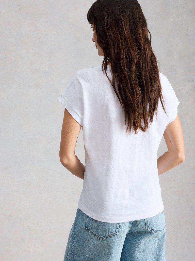 NELLY PLAIN EMBROIDERED TEE in WHITE MLT - MODEL BACK