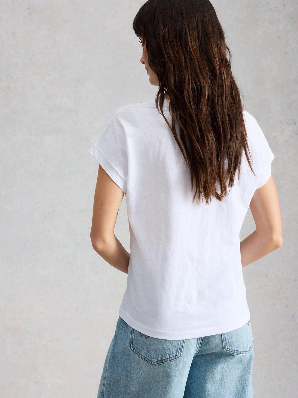 NELLY PLAIN EMBROIDERED TEE in WHITE MLT - MODEL BACK