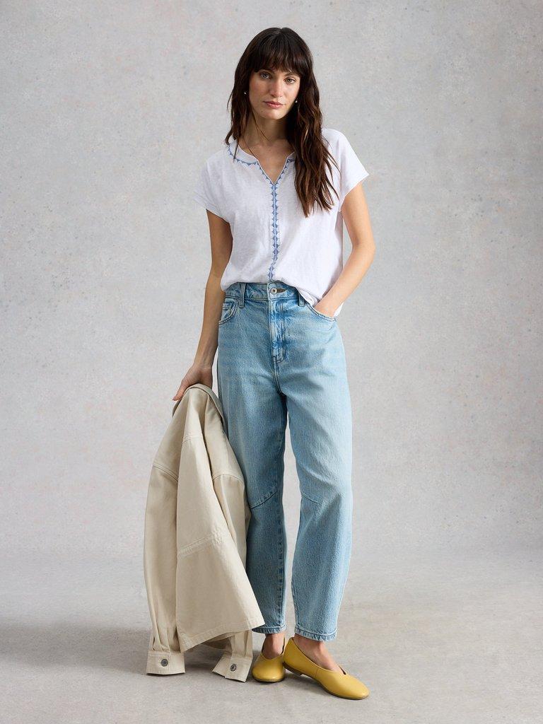 NELLY PLAIN EMBROIDERED TEE in WHITE MLT - MODEL FRONT