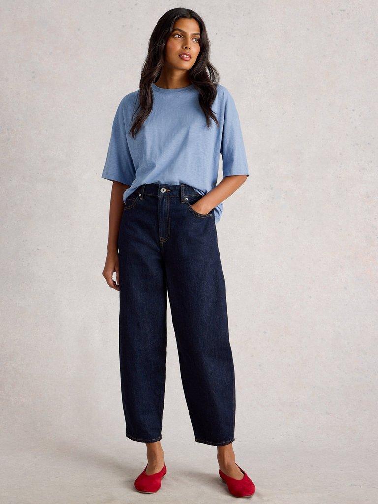 KATYA SHORT SLEEVE TEE in MID BLUE - MODEL FRONT