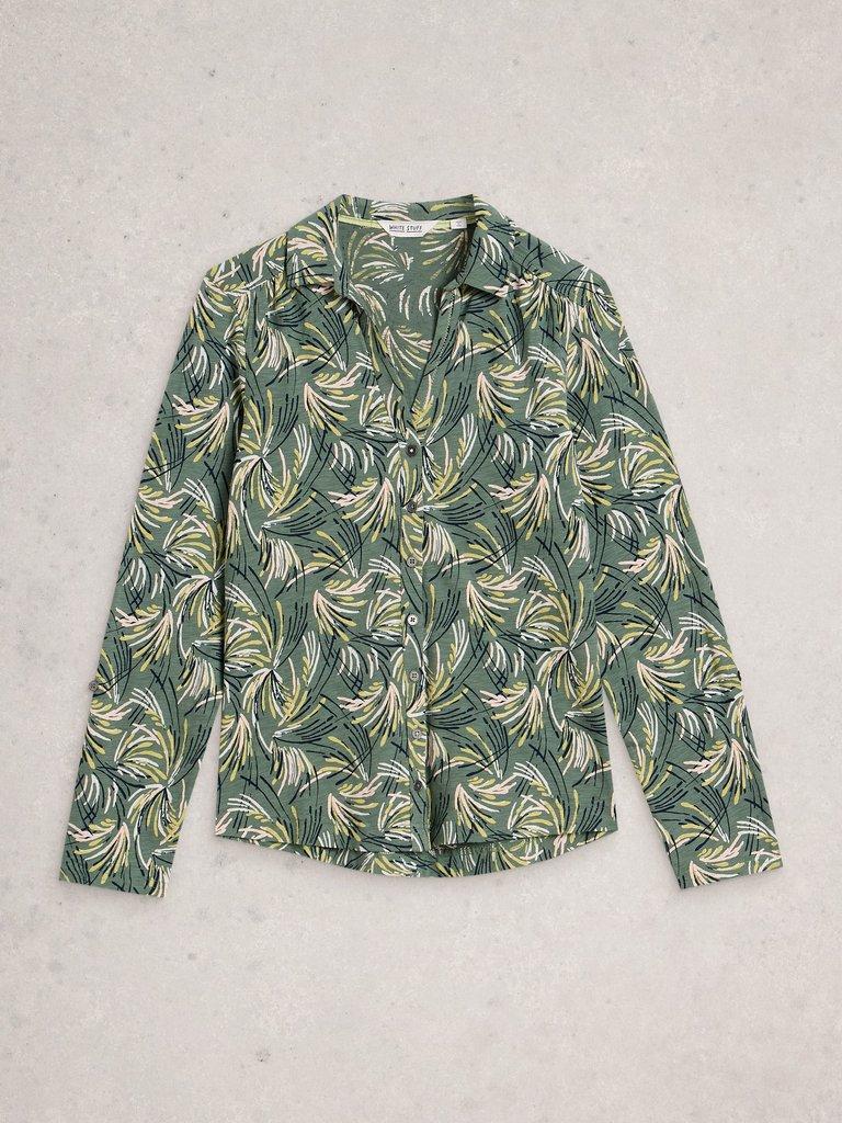 WOMENS JERSEY ANNIE COLLARED SHIRT in GREEN PR - FLAT FRONT