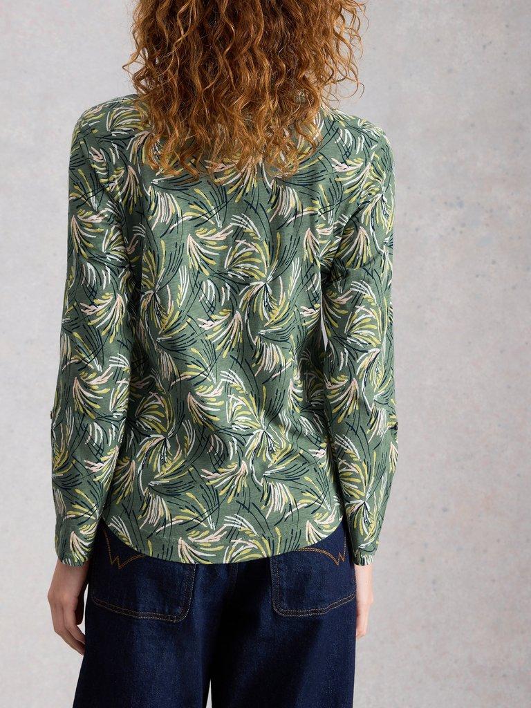 WOMENS JERSEY ANNIE COLLARED SHIRT in GREEN PR - MODEL BACK