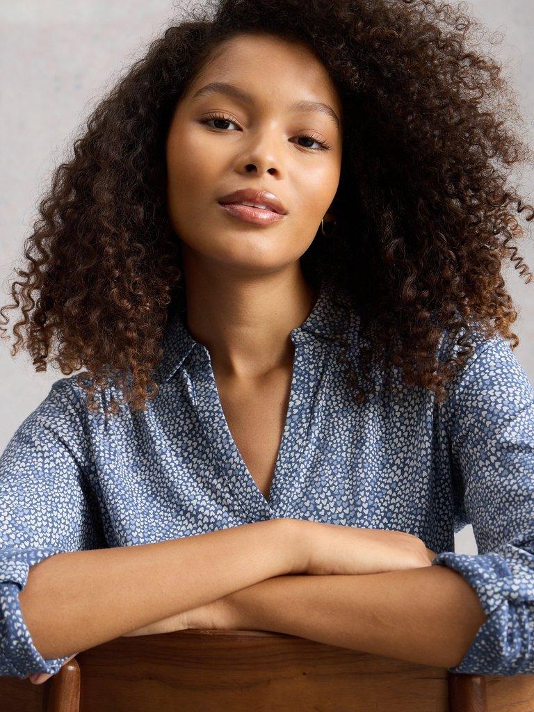 WOMENS JERSEY ANNIE COLLARED SHIRT in MID BLUE - LIFESTYLE