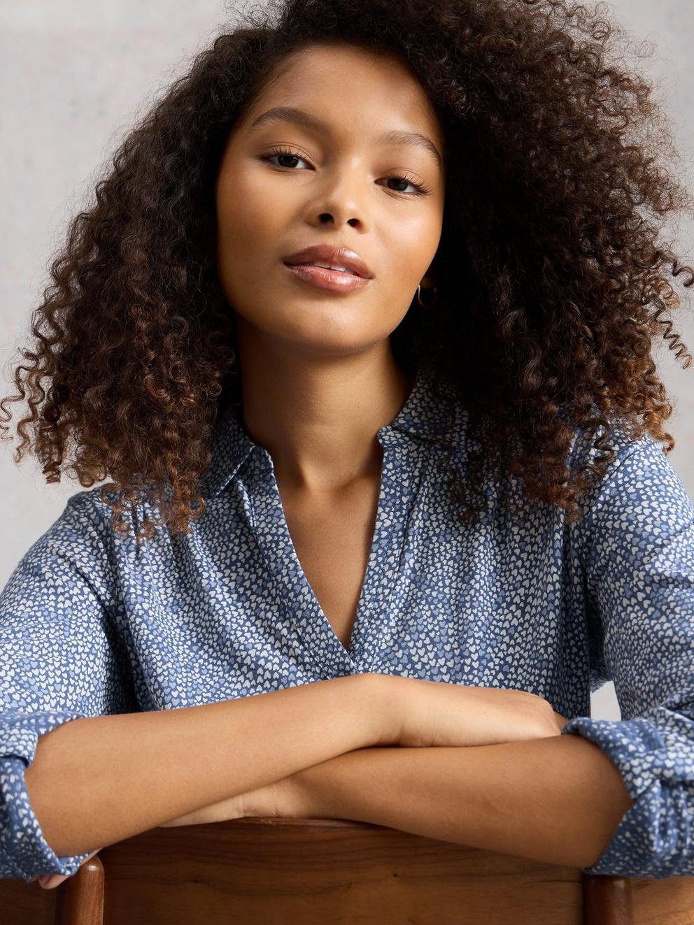 WOMENS JERSEY ANNIE COLLARED SHIRT in MID BLUE - LIFESTYLE