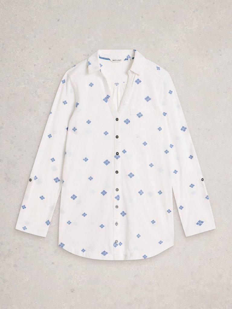 ANNIE EMBROIDERED LONGLINE in WHITE MLT - FLAT FRONT