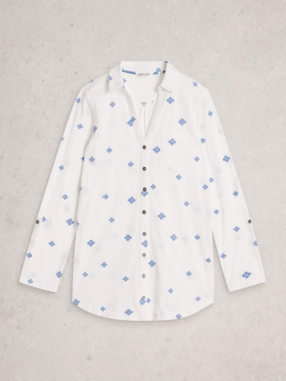 ANNIE EMBROIDERED LONGLINE in WHITE MLT - FLAT FRONT