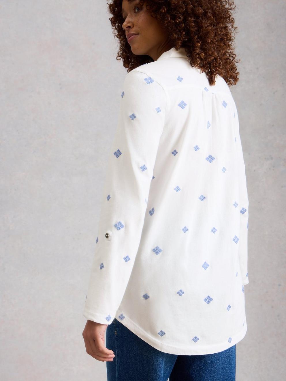 ANNIE EMBROIDERED LONGLINE in WHITE MLT - MODEL BACK