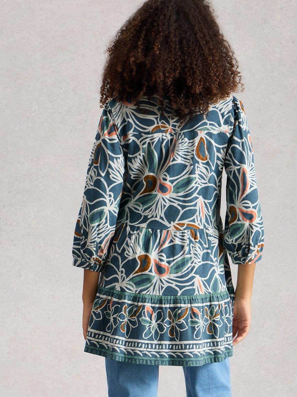 MARTA TUNIC NOTCH NECK in TEAL PR - MODEL BACK