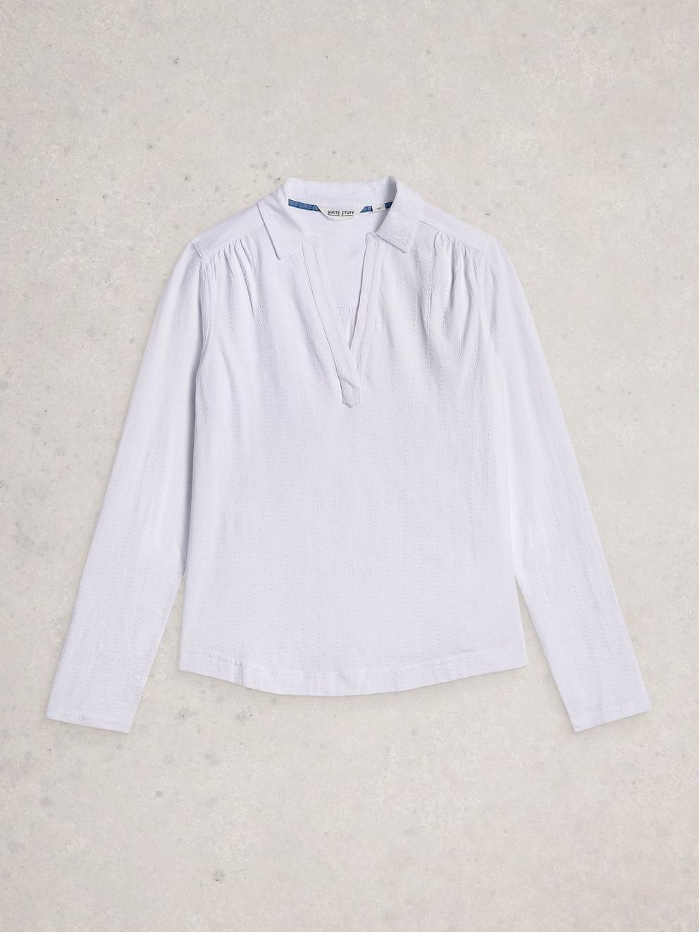 ALLIE JERSEY TEXTURE SHIRT in BRIL WHITE - FLAT FRONT