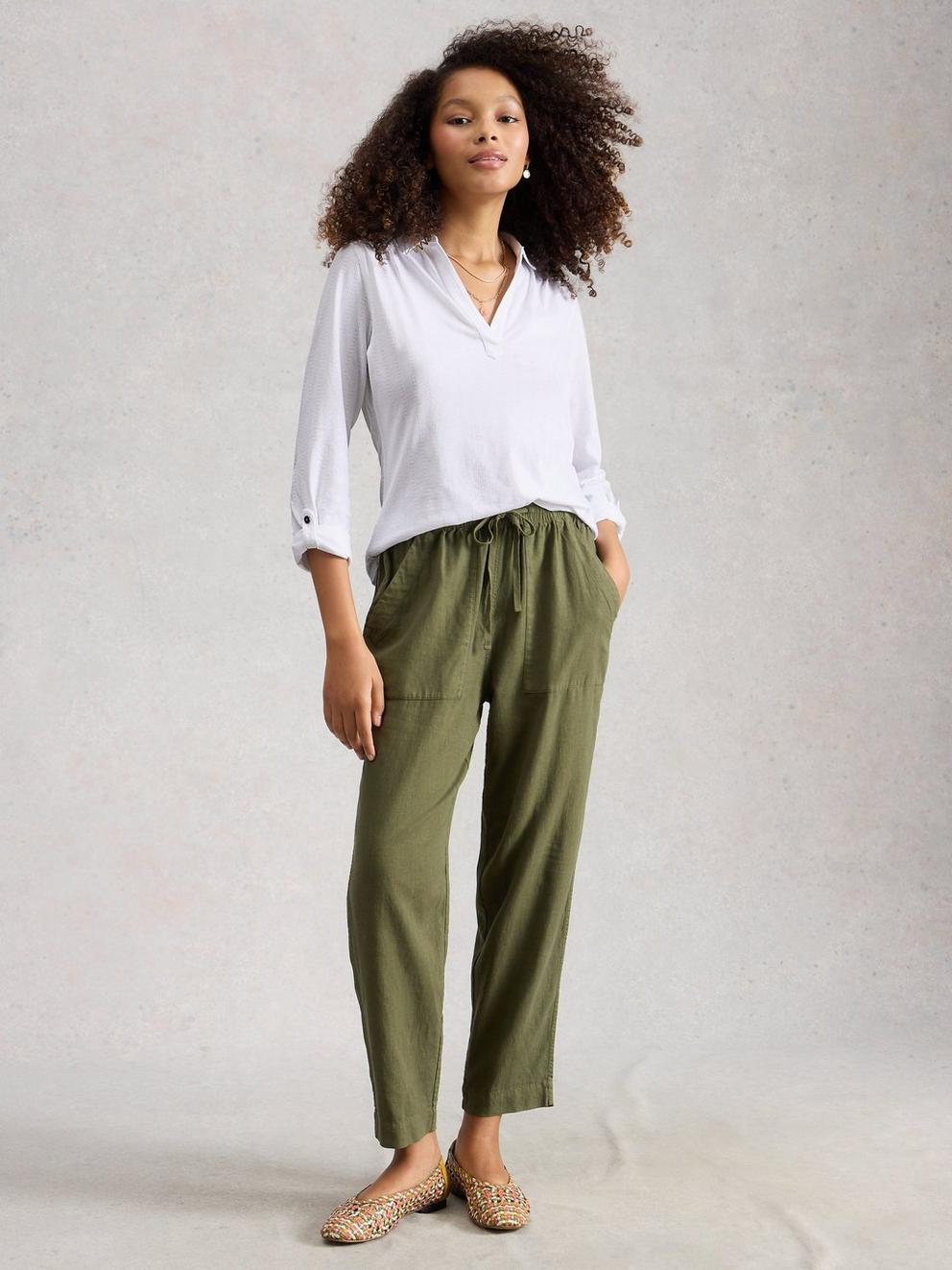 ALLIE JERSEY TEXTURE SHIRT in BRIL WHITE - MODEL FRONT