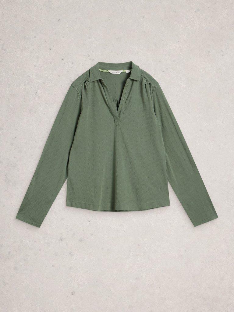 ALLIE JERSEY TEXTURE SHIRT in KHAKI GRN - FLAT FRONT