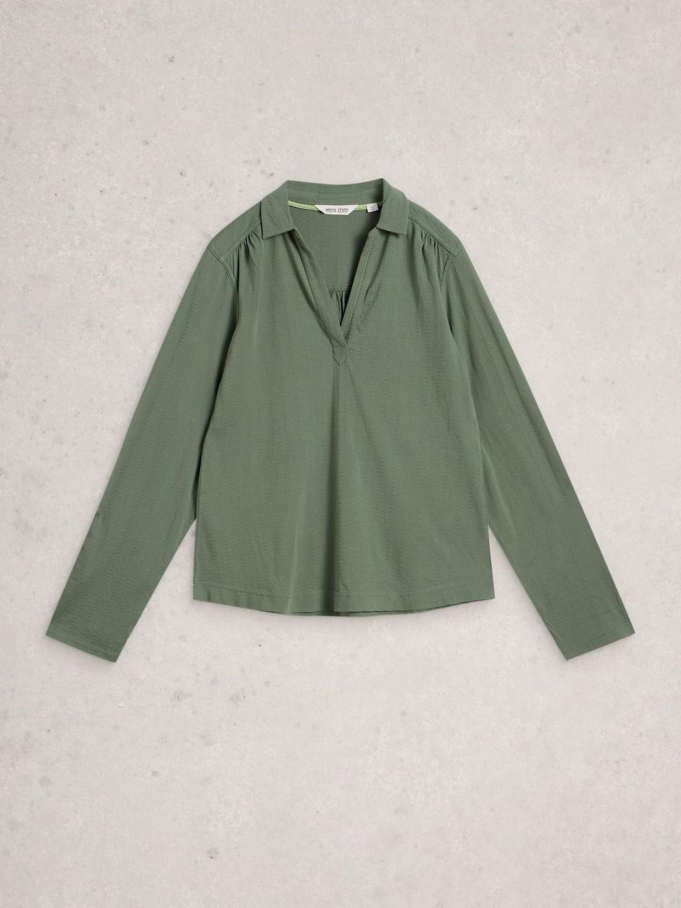 ALLIE JERSEY TEXTURE SHIRT in KHAKI GRN - FLAT FRONT