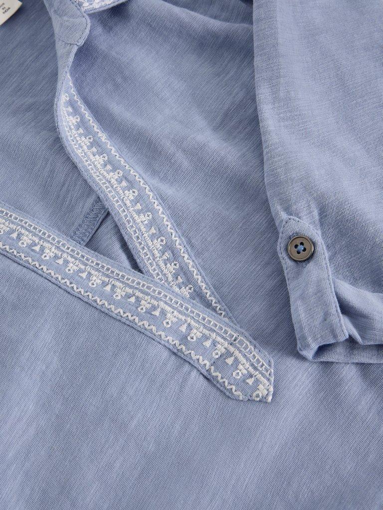 ALLIE EMBROIDERED SS SHIRT in MID BLUE - FLAT DETAIL