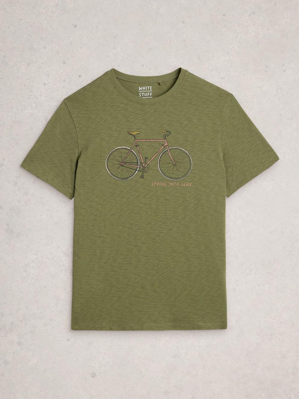 Bike Graphic Tee in KHAKI GRN - FLAT FRONT