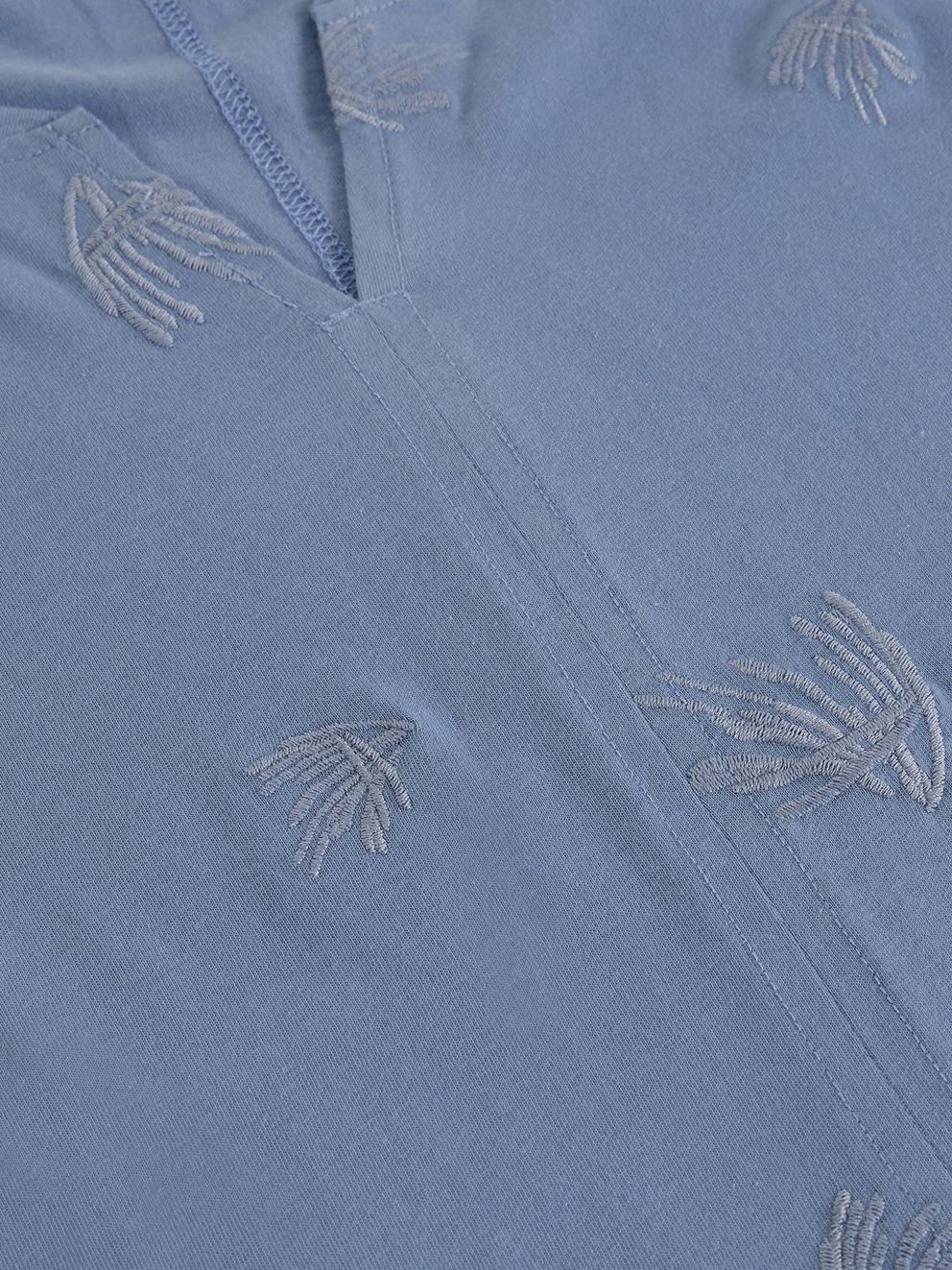NELLY EMBROIDERED T-SHIRT in MID BLUE - FLAT DETAIL