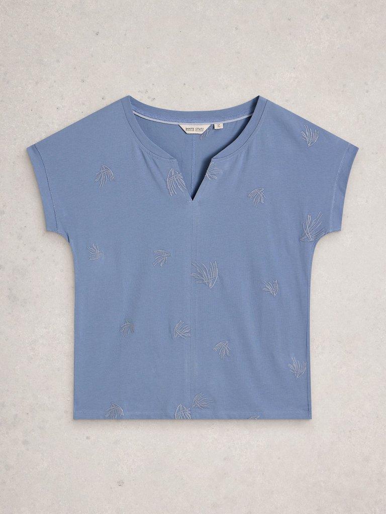 NELLY EMBROIDERED T-SHIRT in MID BLUE - FLAT FRONT