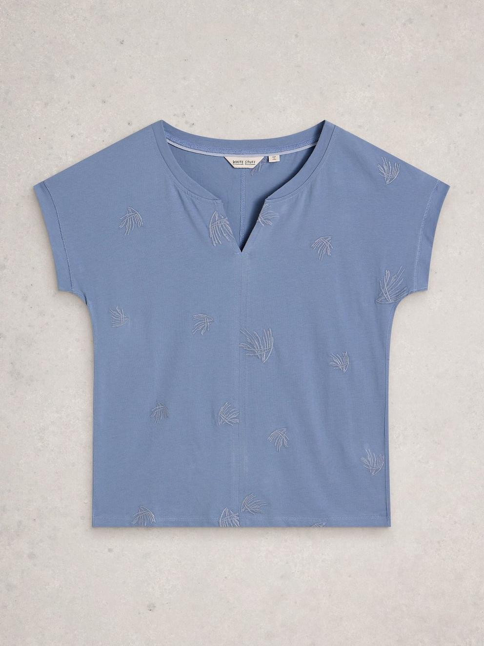 NELLY EMBROIDERED T-SHIRT in MID BLUE - FLAT FRONT