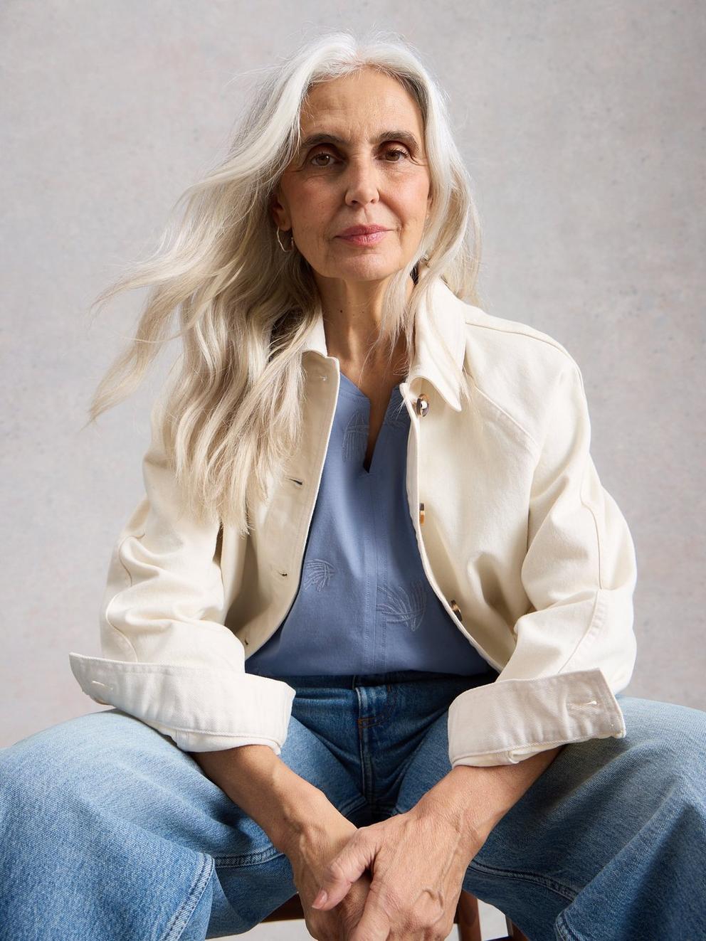 NELLY EMBROIDERED T-SHIRT in MID BLUE - LIFESTYLE