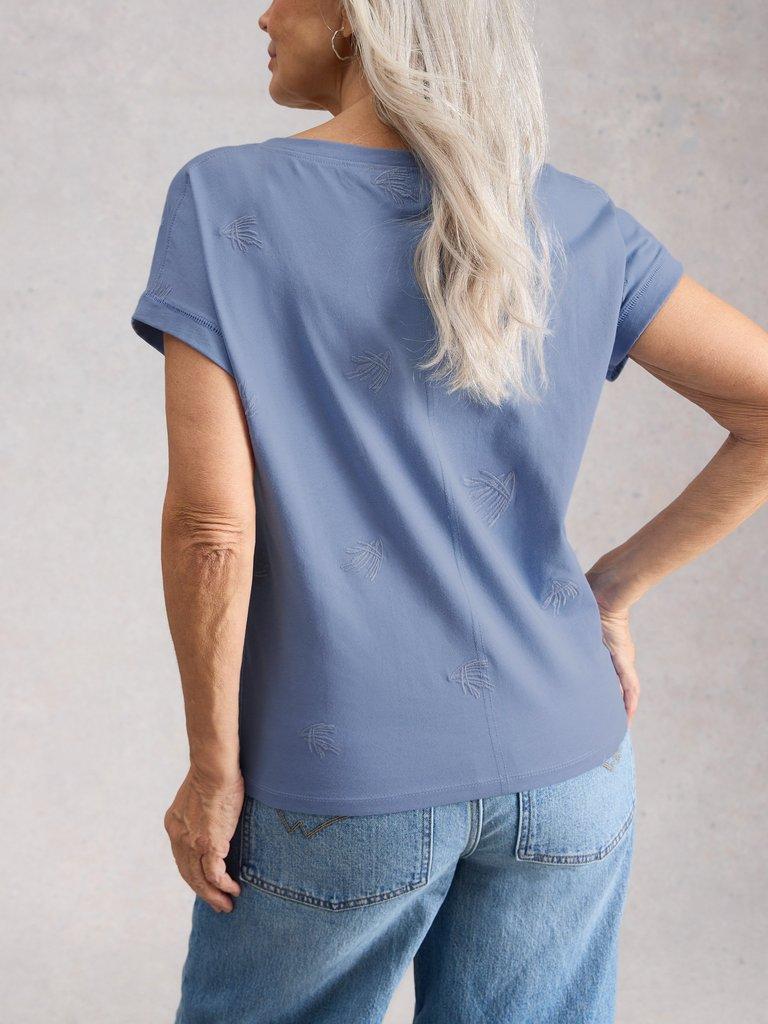NELLY EMBROIDERED T-SHIRT in MID BLUE - MODEL BACK
