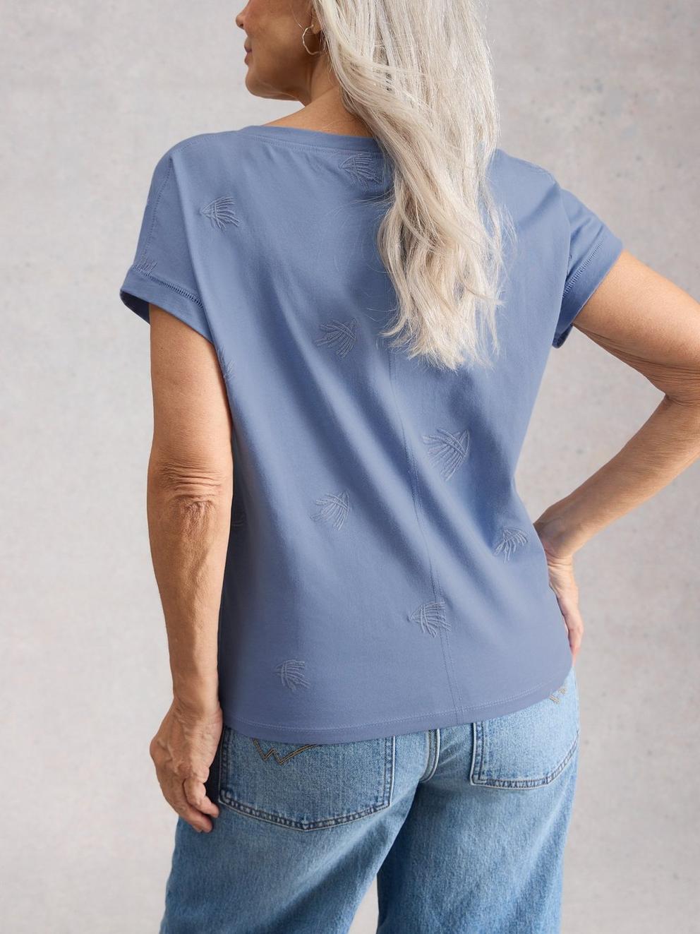 NELLY EMBROIDERED T-SHIRT in MID BLUE - MODEL BACK