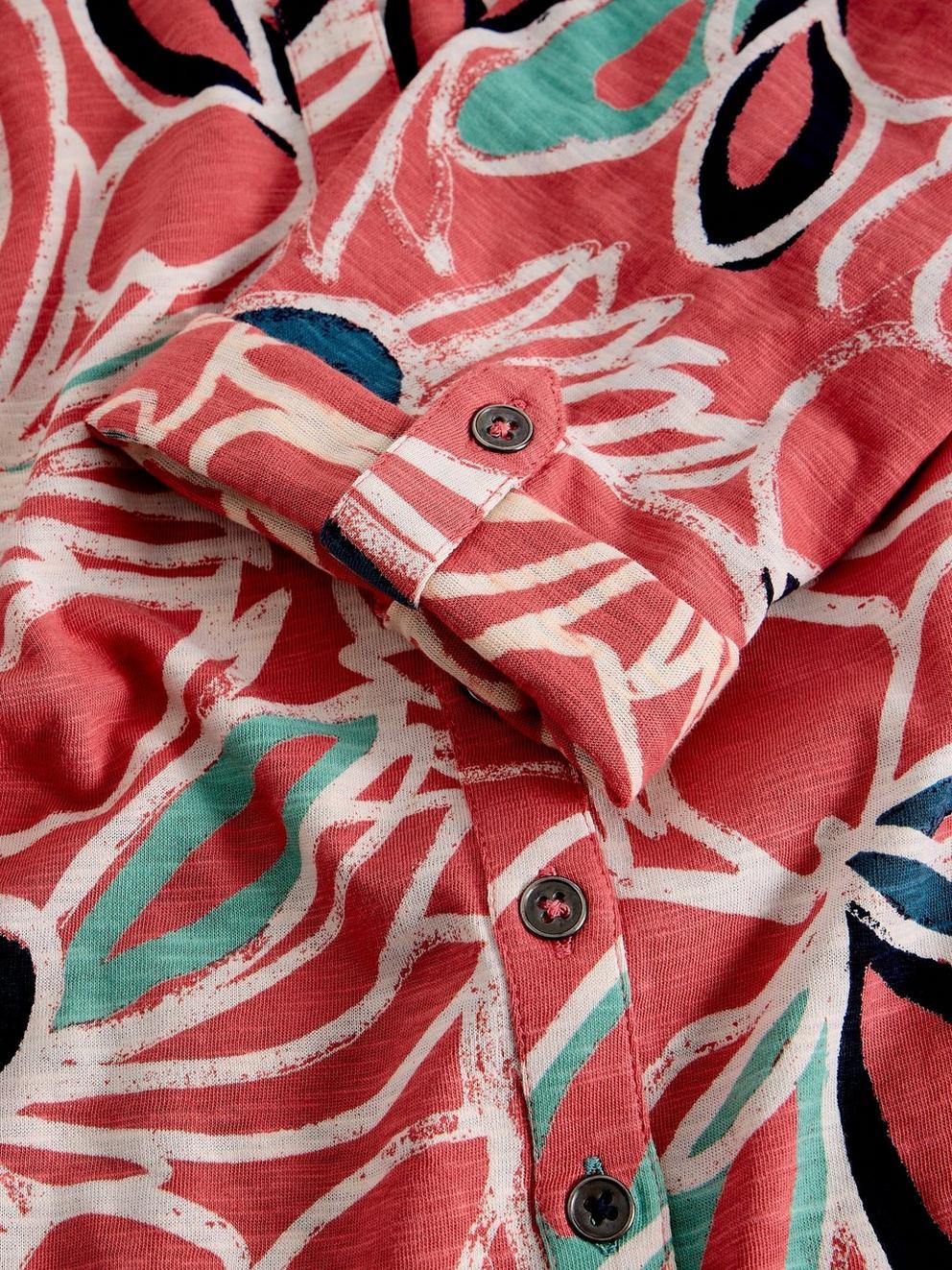 WOMENS ANNIE JERSEY SHIRT COLLARED in MID PINK - FLAT DETAIL