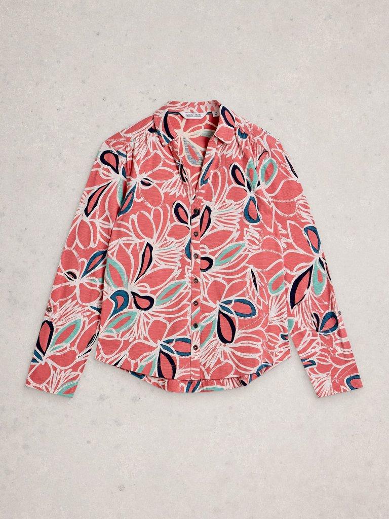 WOMENS ANNIE JERSEY SHIRT COLLARED in MID PINK - FLAT FRONT