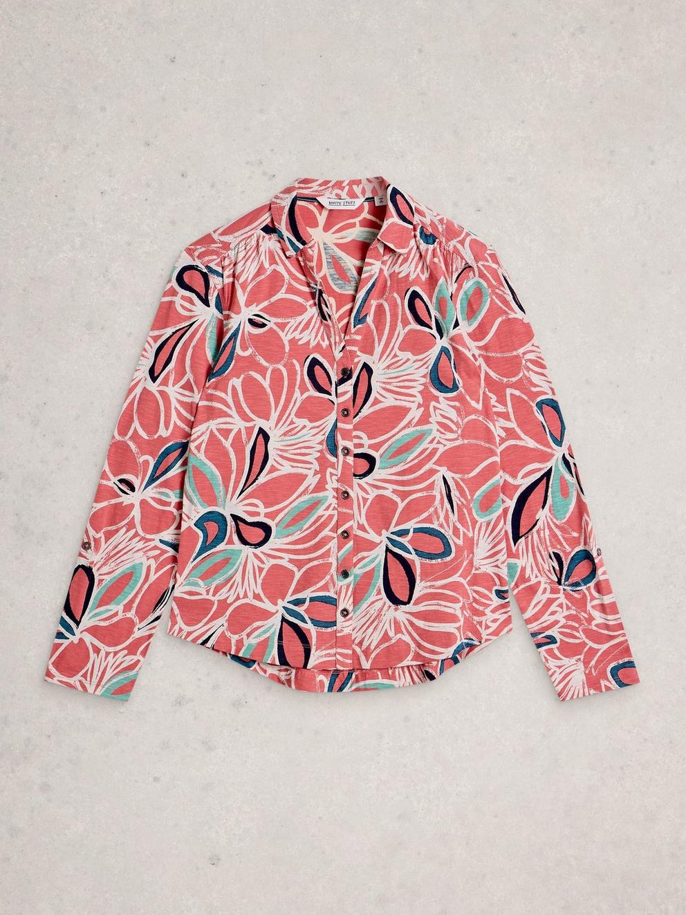 WOMENS ANNIE JERSEY SHIRT COLLARED in MID PINK - FLAT FRONT