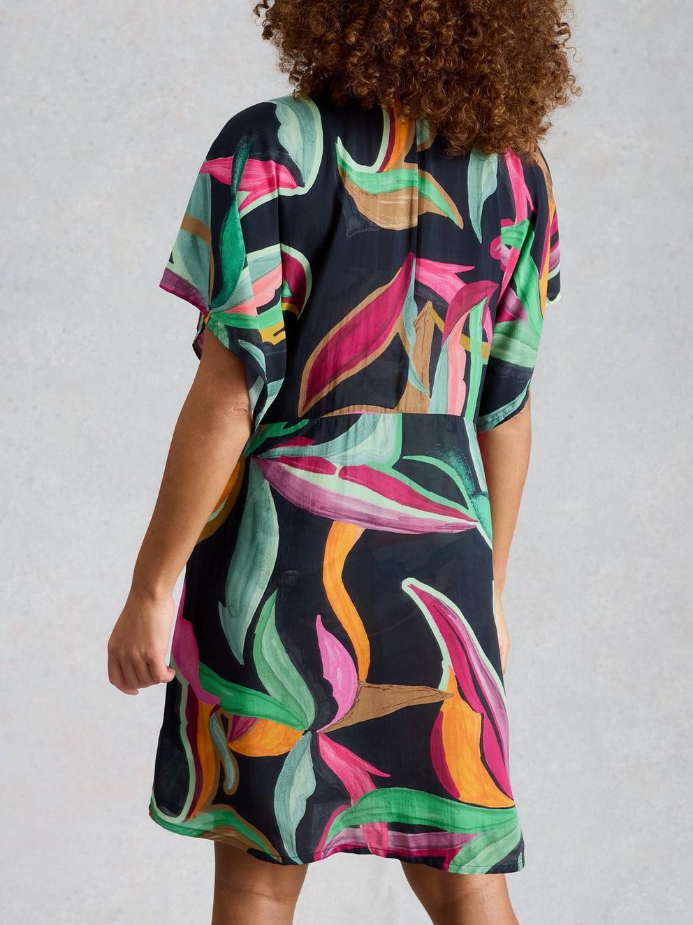 Mini Cleo Cover Up Kimono in BLK PR - MODEL BACK