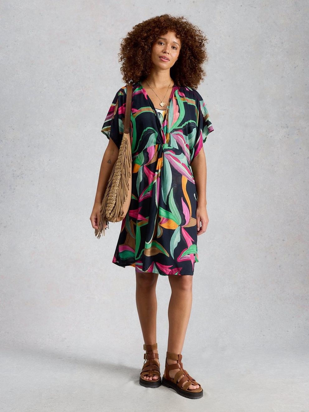 Mini Cleo Cover Up Kimono in BLK PR - MODEL FRONT