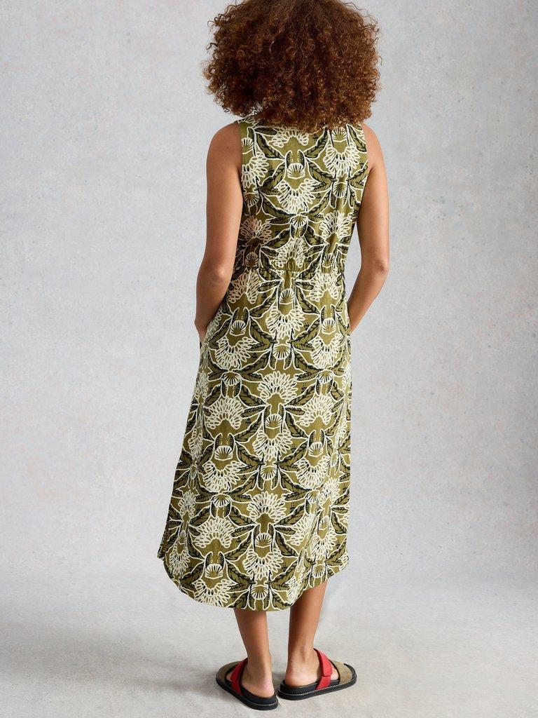 Heidi Jersey Print Dress in GREEN PR - MODEL BACK
