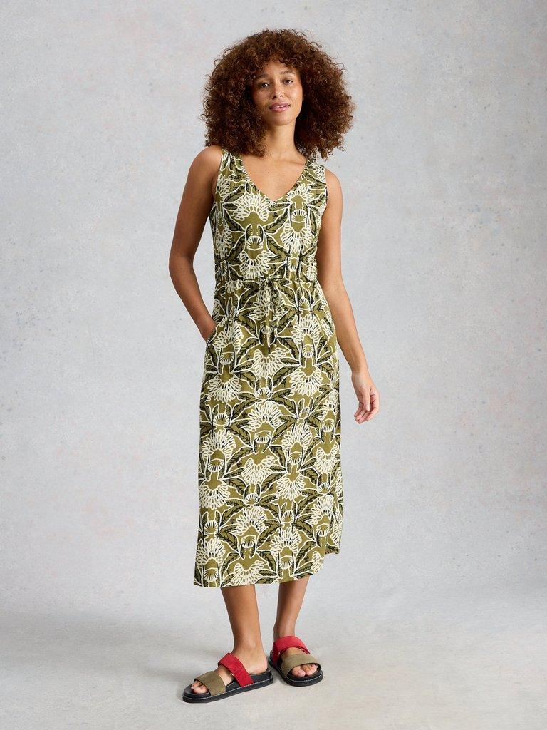 Heidi Jersey Print Dress in GREEN PR - MODEL FRONT