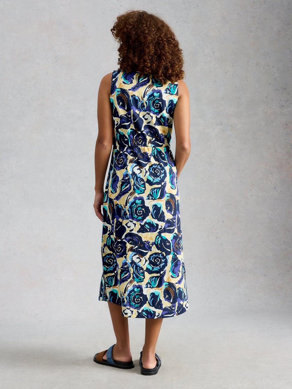 Heidi Jersey Print Dress in NAVY PR - MODEL BACK