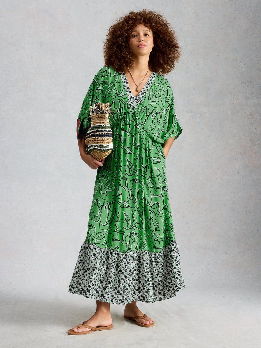 Otterley Dress in GREEN PR - MODEL FRONT