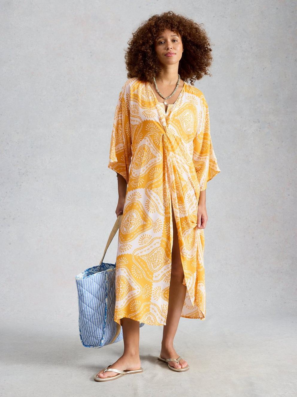 Cleo V Neck Kimono in YELLOW PR - MODEL FRONT