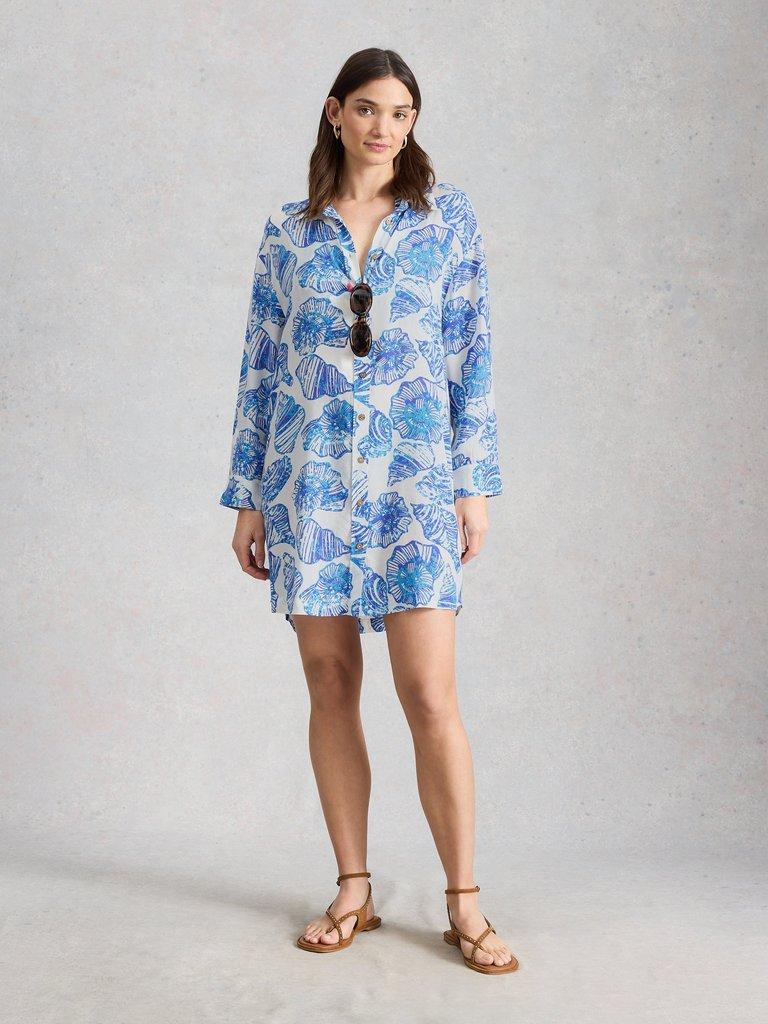 Suzie Beach Shirt Dress in IVORY PR - MODEL FRONT