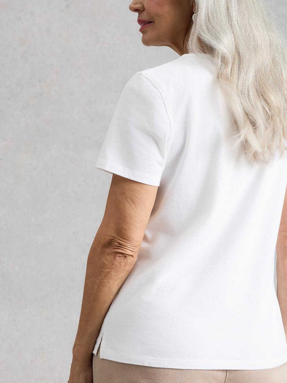 ABBIE EMBROIDERED T-SHIRT in BRIL WHITE - MODEL BACK