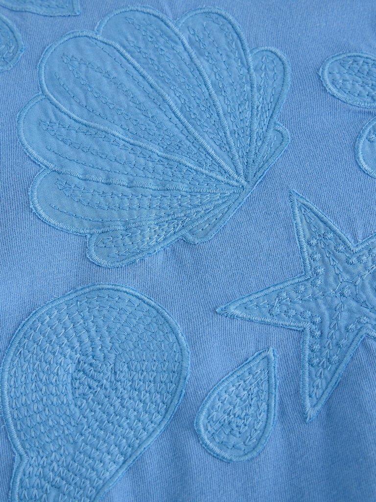ABBIE EMBROIDERED T-SHIRT in MID BLUE - FLAT DETAIL