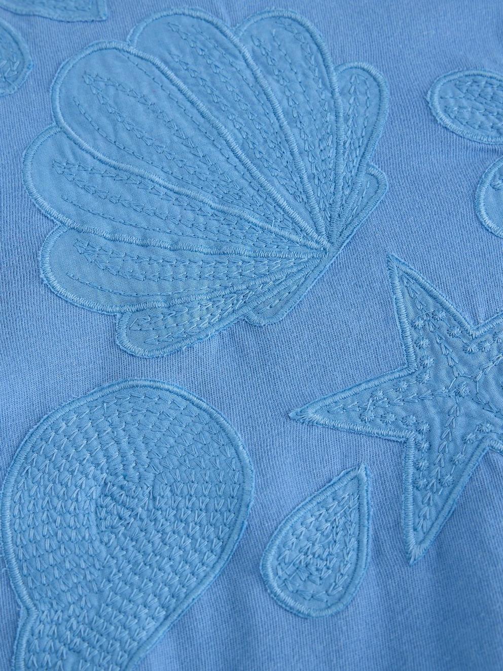 ABBIE EMBROIDERED T-SHIRT in MID BLUE - FLAT DETAIL
