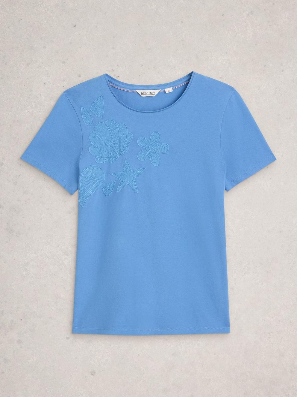 ABBIE EMBROIDERED T-SHIRT in MID BLUE - FLAT FRONT