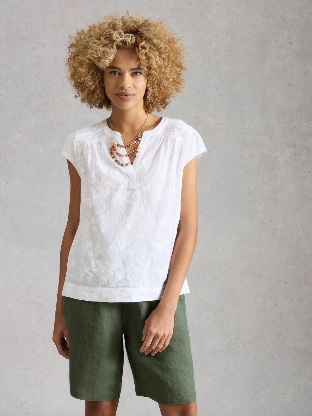 AMELIA EMBROIDERY TOP in BRIL WHITE - LIFESTYLE