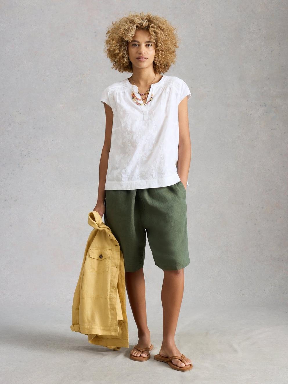 AMELIA EMBROIDERY TOP in BRIL WHITE - MODEL FRONT