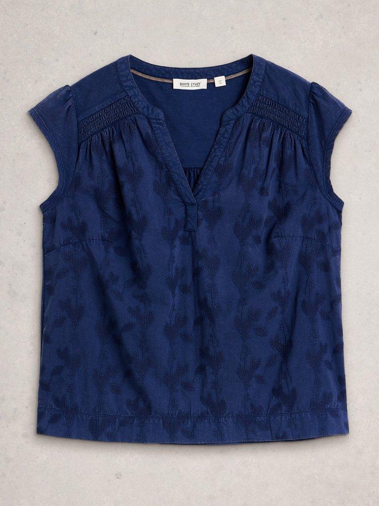 AMELIA EMBROIDERY TOP in INDIGO BLE - FLAT FRONT